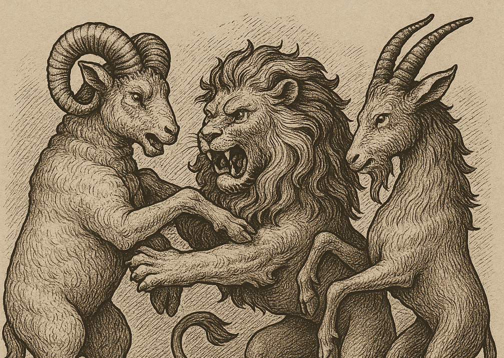 Un bélier, un lion et un capricorne se disputent