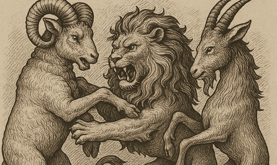 Un bélier, un lion et un capricorne se disputent