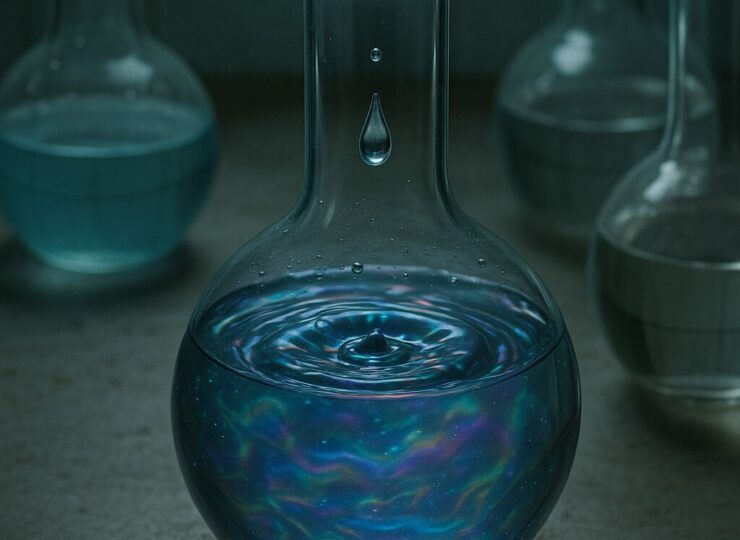 Un goutte tombe dans une fiolet vert sombre